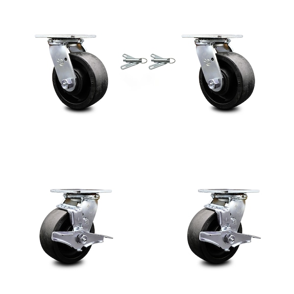 5 Inch Glass Filled Nylon Caster Set with Ball Bearings 2 Swivel Lock 2 Brake